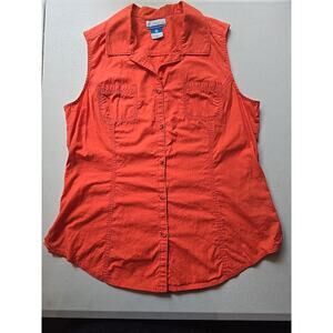 Columbia Tank Womens Medium Orange‎ Coral Button Up Top Pockets Sleeveless